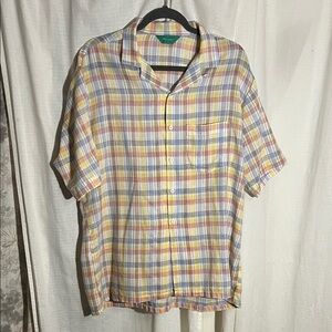 On Course Vintage Linen Blend Plaid Button Down Shirt